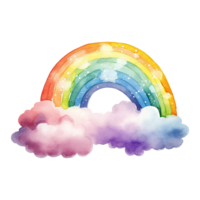 AI generated Watercolor of a rainbow with clouds isolated on Transparent background png