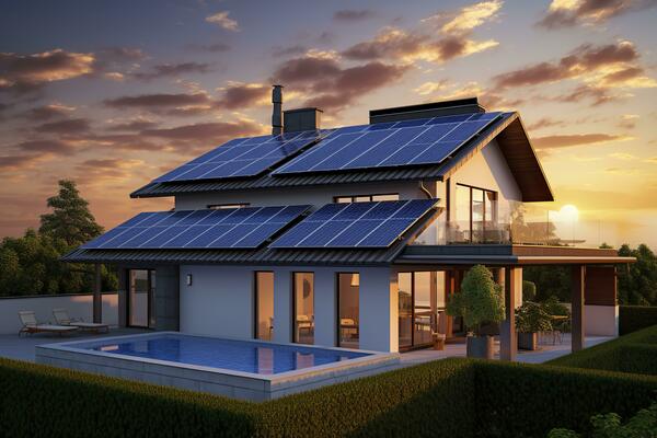 Modern home with solar panels