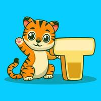 Alphabet letter t for tiger cartoon vector icon illustration