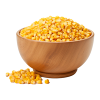 AI generated Wooden bowl full of ripe corn seeds isolated on Transparent background png