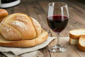 AI generated Cup of wine with bread. Pro Photo