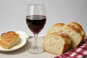 AI generated Cup of wine with bread. Pro Photo