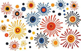 Colorful Suns and Swirls Print on White Background, in the Style of Minimalist Backgrounds, Folkloric Themes, African Patterns vector