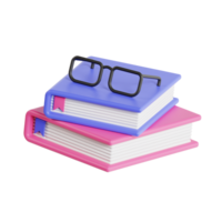 3d böcker och glasögon med transparent bakgrund, bibliotek 3d ikon uppsättning png