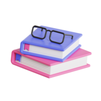 3d books and glasses with transparent background, library 3d icon set png