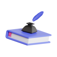 3d libros y tintero con transparente fondo, biblioteca 3d icono conjunto png