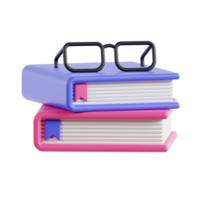 3d books and glasses with transparent background, library 3d icon set png