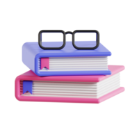 3d libros y lentes con transparente fondo, biblioteca 3d icono conjunto png