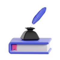 3d libros y tintero con transparente fondo, biblioteca 3d icono conjunto png