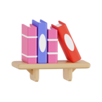 3d boekenplank met transparant achtergrond, bibliotheek 3d icoon reeks png