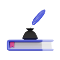 3d libros y tintero con transparente fondo, biblioteca 3d icono conjunto png