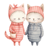 AI generated cute feline couple in watercolor art. png