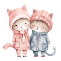 AI generated cute feline couple in watercolor art. png