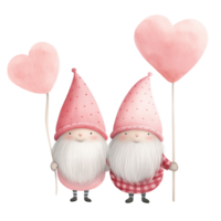 AI generated Pink gnome Standing with one hand Holding heart balloon. png