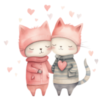 AI generated cute feline couple in watercolor art. png