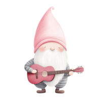 AI generated valentine watercolor illustration with pink gnome singing a love song. png