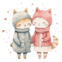 AI generated cute feline couple in watercolor art. png