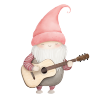 AI generated valentine watercolor illustration with pink gnome singing a love song. png