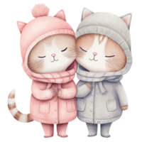 AI generated cute feline couple in watercolor art. png