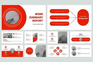 Red modern business work report slide presentation template vector