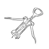 A line drawn sketchy style corkscrew inspired by French vineyards and wine. vector