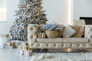 Beautiful living room interior with Christmas tree photo