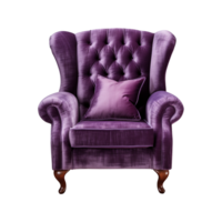 AI generated Comfortable purple armchair isolated on a transparent background. Interior element, PNG