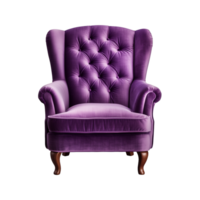 AI generated Comfortable purple armchair isolated on a transparent background. Interior element, PNG