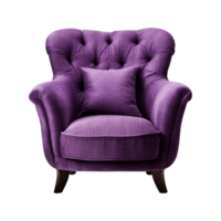 AI generated Comfortable purple armchair isolated on a transparent background. Interior element, PNG