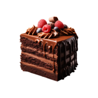 AI generated sliced sweet and tasty chocolate cake isolated on a transparent background, cut out, PNG