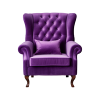 AI generated Comfortable purple armchair isolated on a transparent background. Interior element, PNG