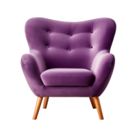 AI generated Comfortable purple armchair isolated on a transparent background. Interior element, PNG