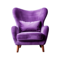 AI generated Comfortable purple armchair isolated on a transparent background. Interior element, PNG