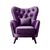 AI generated Comfortable purple armchair isolated on a transparent background. Interior element, PNG