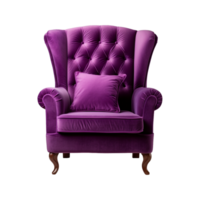 AI generated Comfortable purple armchair isolated on a transparent background. Interior element, PNG