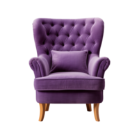 AI generated Comfortable purple armchair isolated on a transparent background. Interior element, PNG