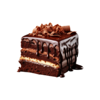 AI generated sliced sweet and tasty chocolate cake isolated on a transparent background, cut out, PNG