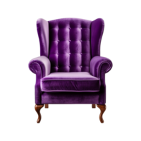AI generated Comfortable purple armchair isolated on a transparent background. Interior element, PNG