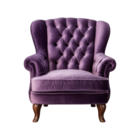 AI generated Comfortable purple armchair isolated on a transparent background. Interior element, PNG