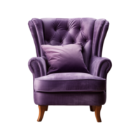 AI generated Comfortable purple armchair isolated on a transparent background. Interior element, PNG