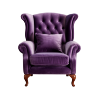 AI generated Comfortable purple armchair isolated on a transparent background. Interior element, PNG