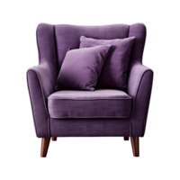 AI generated Comfortable purple armchair isolated on a transparent background. Interior element, PNG