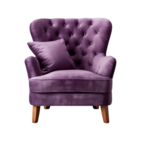 AI generated Comfortable purple armchair isolated on a transparent background. Interior element, PNG