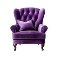 AI generated Comfortable purple armchair isolated on a transparent background. Interior element, PNG