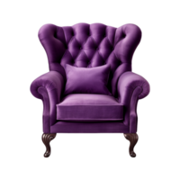 AI generated Comfortable purple armchair isolated on a transparent background. Interior element, PNG