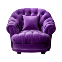 AI generated Comfortable purple armchair isolated on a transparent background. Interior element, PNG