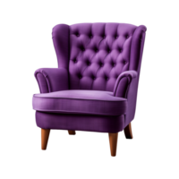 AI generated Comfortable purple armchair isolated on a transparent background. Interior element, PNG