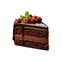 AI generated sliced sweet and tasty chocolate cake isolated on a transparent background, cut out, PNG