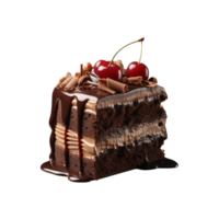 AI generated sliced sweet and tasty chocolate cake isolated on a transparent background, cut out, PNG