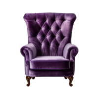 AI generated Comfortable purple armchair isolated on a transparent background. Interior element, PNG